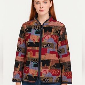 Traditions Artisan Jacket Colorful Tapestry Zip Front Coat Boho Patterned Size 8